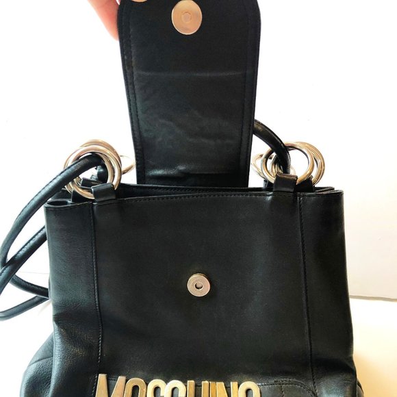 MOSCHINO VINTAGE BLACK LEATHER SHOULDER BAG - Picture 8 of 9